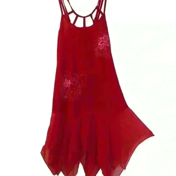 🌸🌹SHEER MESH RED FLOWY FAIRY Y2K DRESS🌹🌸 - Picture 1 of 4
